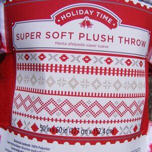 50"x60" Inches Soft Plush Fleece Red White Christmas Throw Blanket Holiday Time